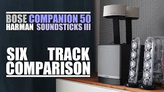 Bose Companion 50 vs Harman Kardon SoundSticks III  ||  6-Track Comparison