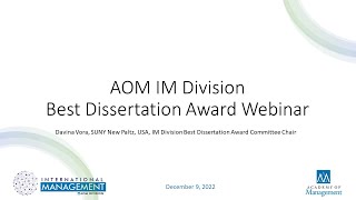 AOM IM Division Best Dissertation Award Webinar December 2022