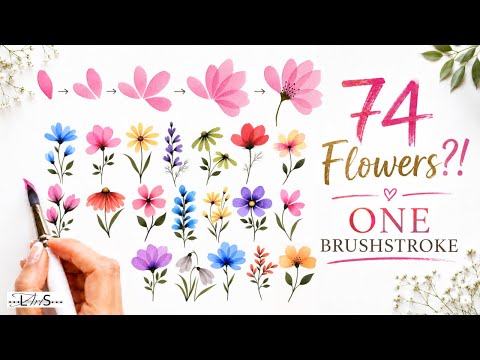 Thumbnail for I Painted 74 Watercolor Flowers with ONE Brushstroke... Could It Make 100?! Flunbrato
