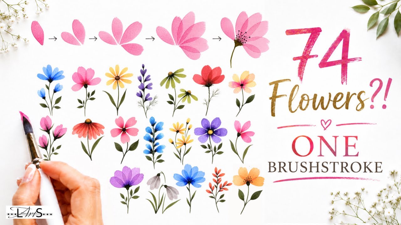 I Painted 74 Watercolor Flowers with ONE Brushstroke Could It