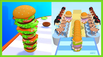 Burger Stack Runner 3D | 3 Minute Gameplay E.01 | Tutorial Level 1-7