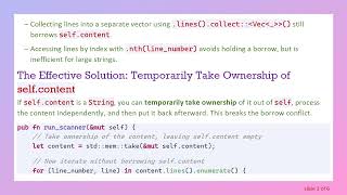 Resolving Rust Borrow Checker Conflict When Mutably Borrowing self While Iterating self.content