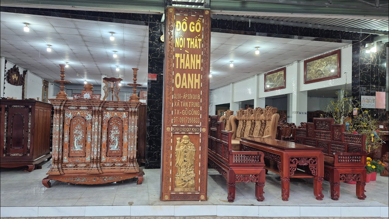 GT Combo Tủ thờ 9 trụ cẩn đẹp và bộ trường kỷ song tiện mẫu cao to  chốt về Long An