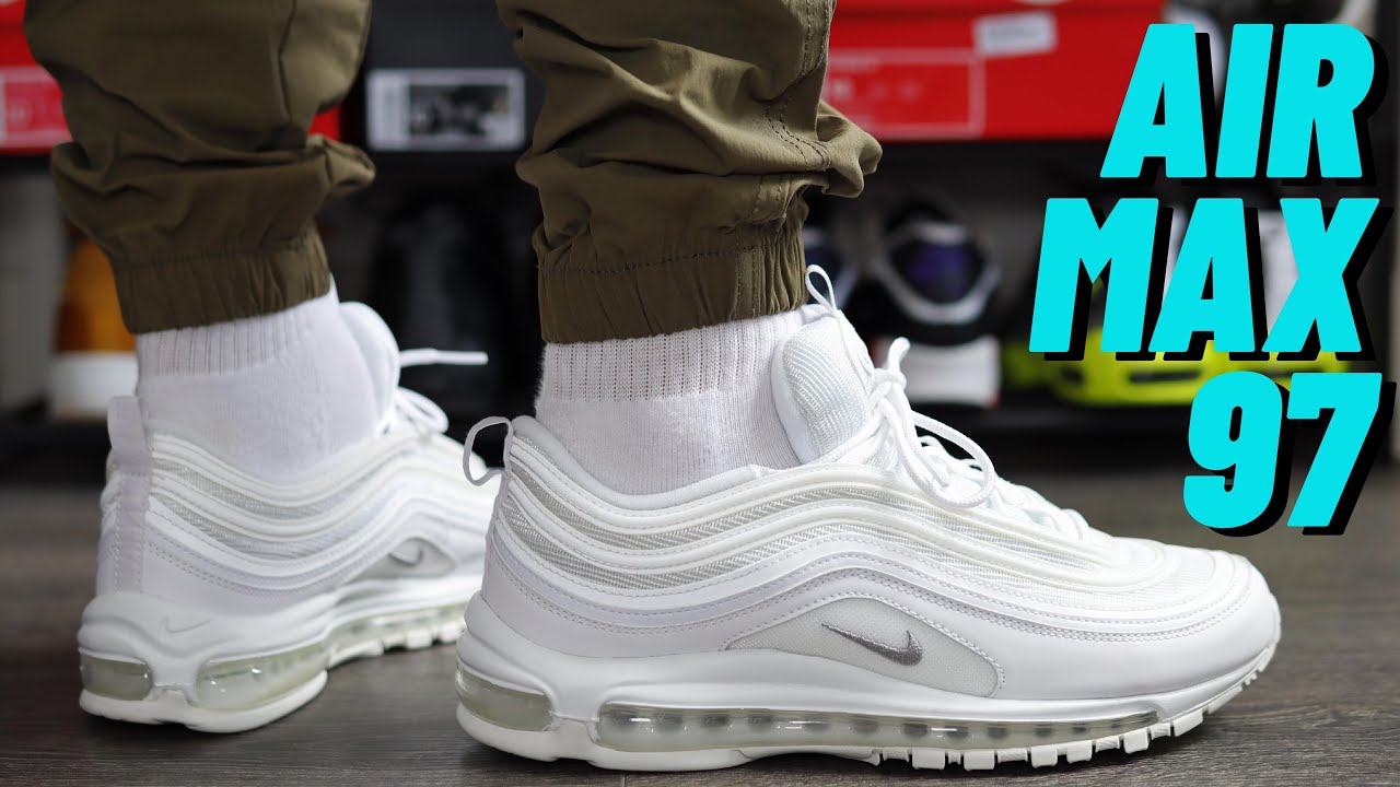 viuda Cobertizo Arriesgado BEST ALL WHITE AIR MAX? Nike Air Max 97 White On Feet Review - YouTube