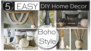 5 DIY Home Decor Ideas: Macrame wall art, Hand knit round pillow, glass vase &Chalk Painted Table