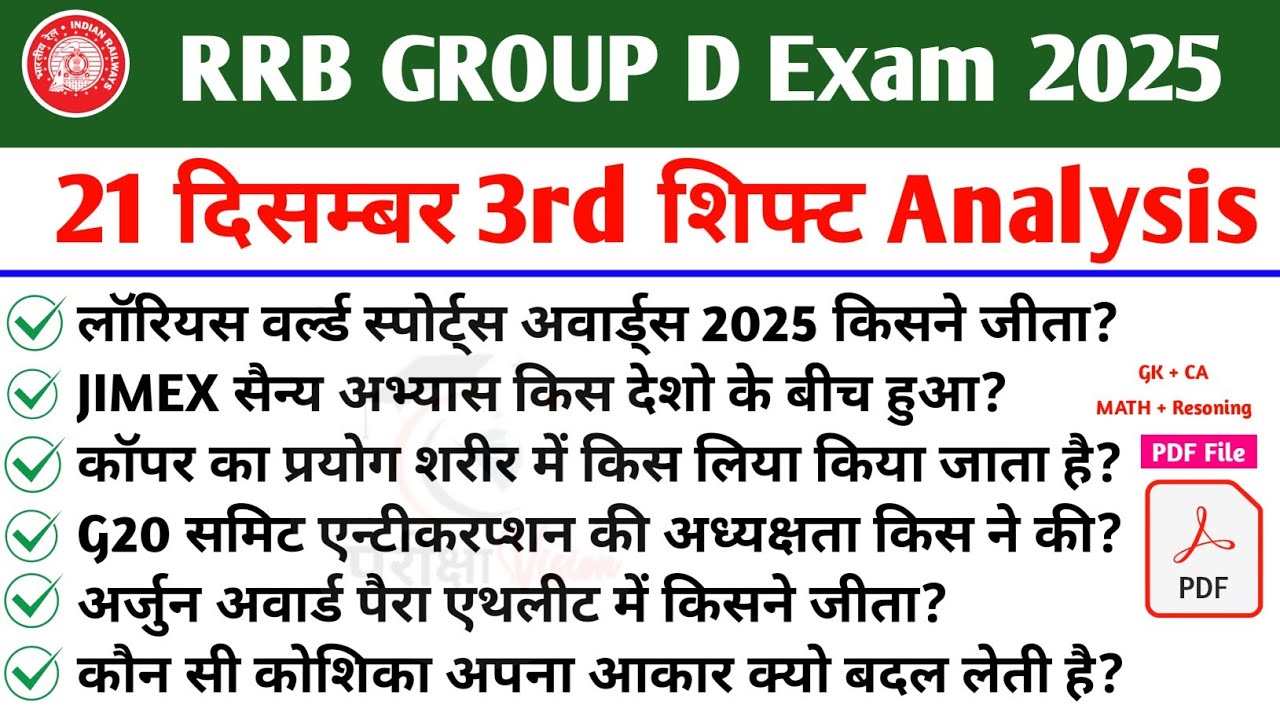 RRB Group D Analysis 21 December 3rd shift 2025 | Railway Group D Review 2025
