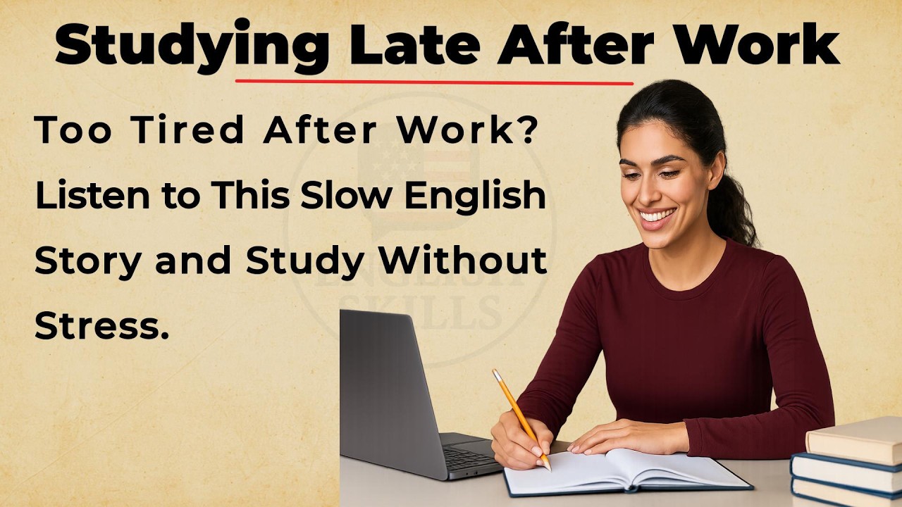 Studying Late After Work - A Slow English Story for Tired Learners || Listen & Improve