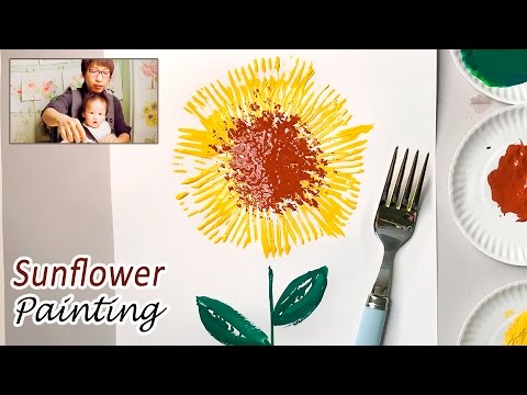 Fork Paint Sunflower Craft Idea | Easy Simple Painting