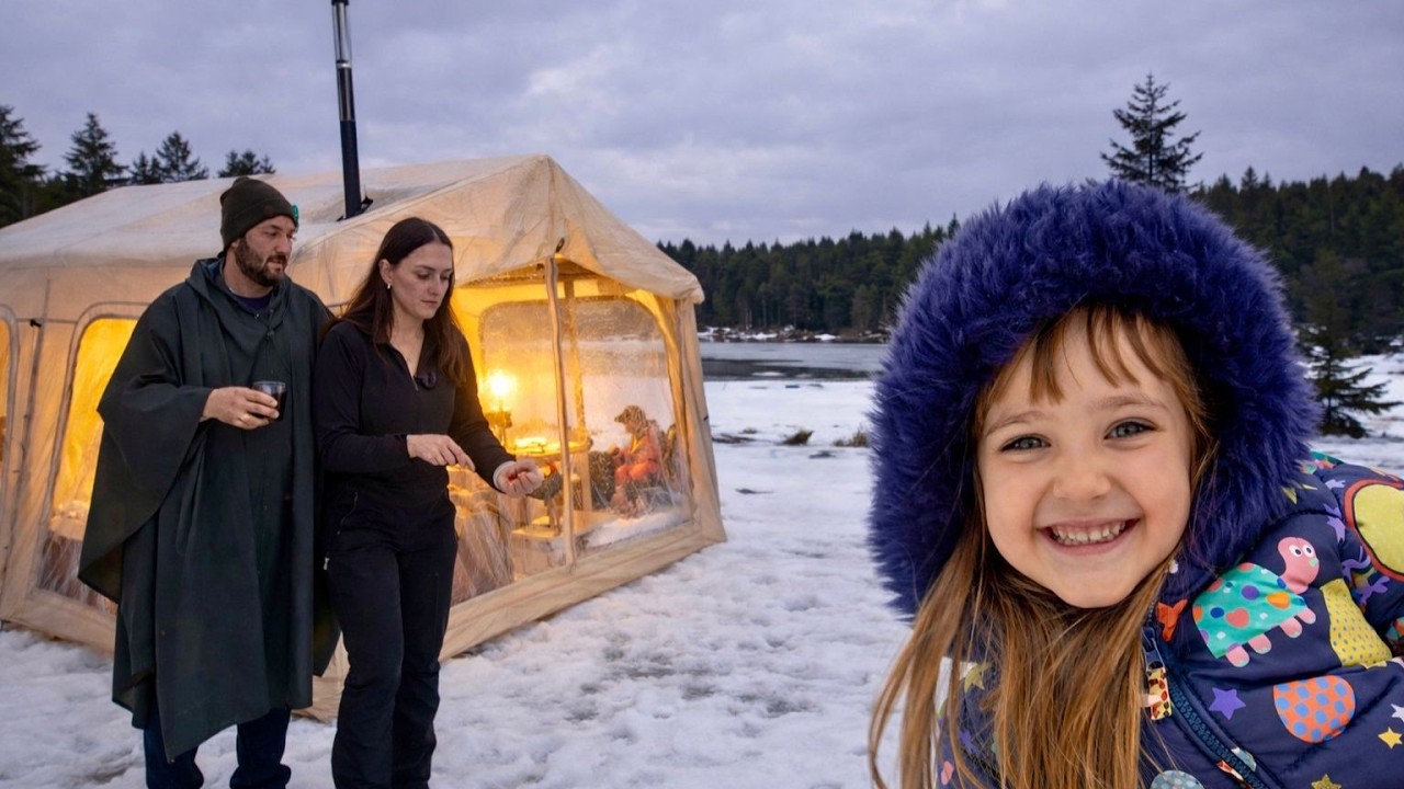 GÖL KENARINDA YAĞMURLU VE KARLI BİR KAMP