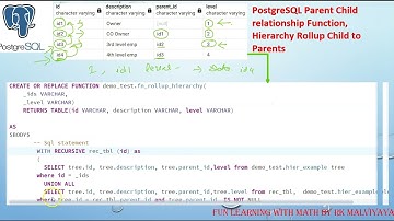 PostgreSQL Parent Child relationship Function | Hierarchy Rollup Child to Parents real example #VD33