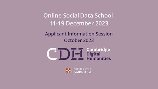 Online Social Data School 2023 | Applicant Information Session October 2023