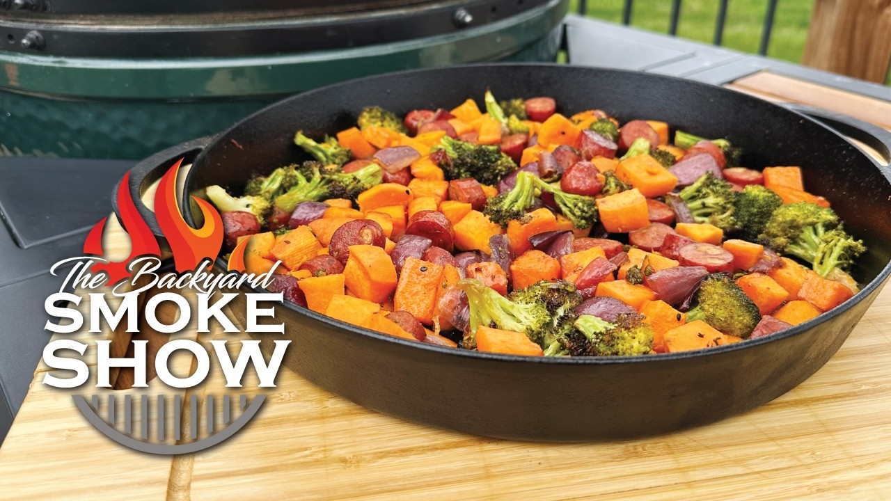 Chicken Apple Sausage Bake on the Big Green Egg - YouTube