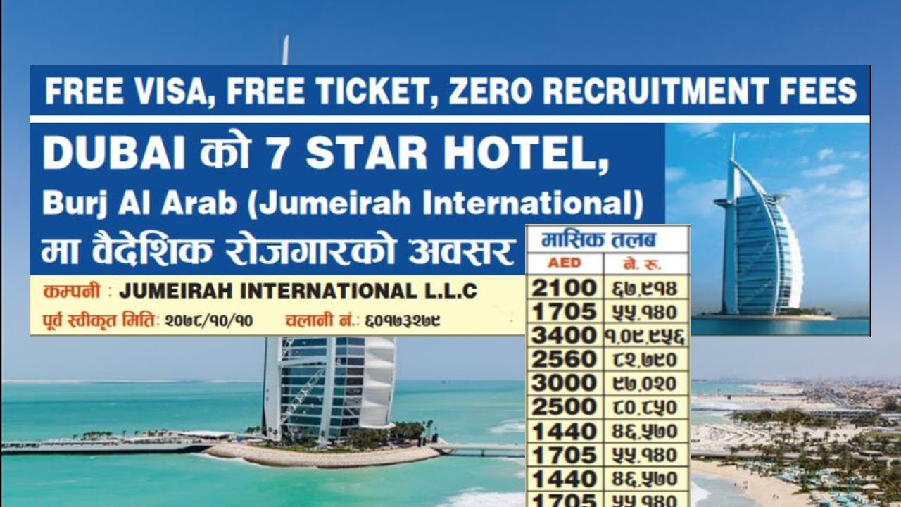 DUBAI को 7 STAR HOTEL, Burj Al Arab ( Jumeriah International ) मा बैदेशिक  रोजगार को अवसर - YouTube