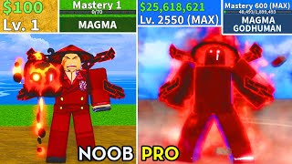 Beating Blox Fruits as Akainu in Update 20! Magma Noob to Pro Lvl 1 to 2550 Full Human v4 Awakening!