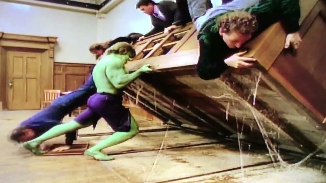 The Trial of the Incredible Hulk jury box gets lifted by Hulk scene