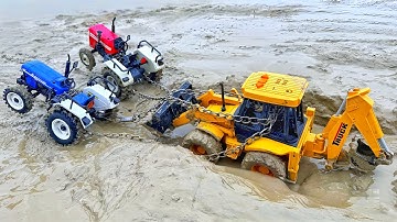 JCB 3DX Muddy Accident Pulling Out Swaraj Tractor New Holland Tractor | Jcb Cartoon  | Mini Tractor