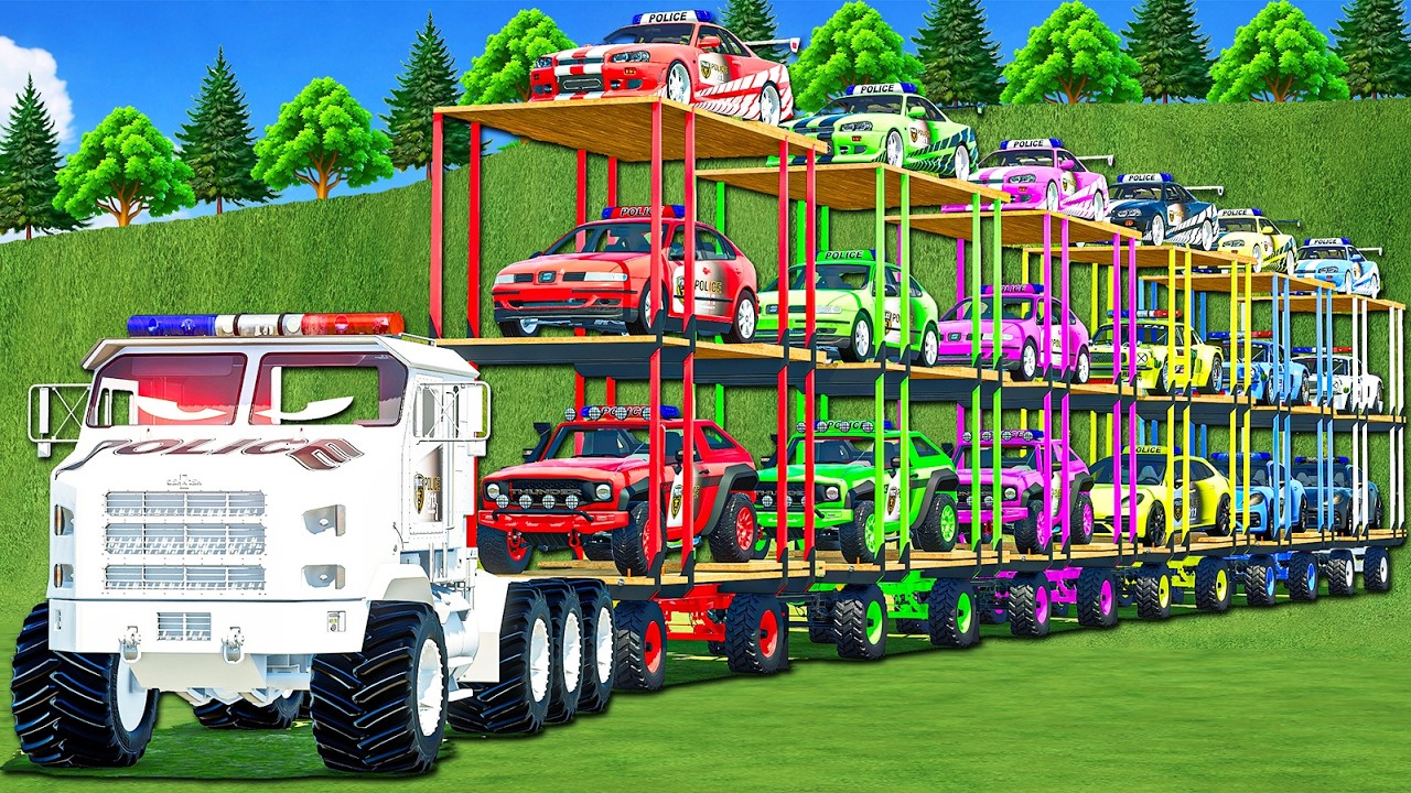 BIG TRUCK TRIPLE TRAILERS OVERSIZE TRANSPORT POLICE SKYLINE