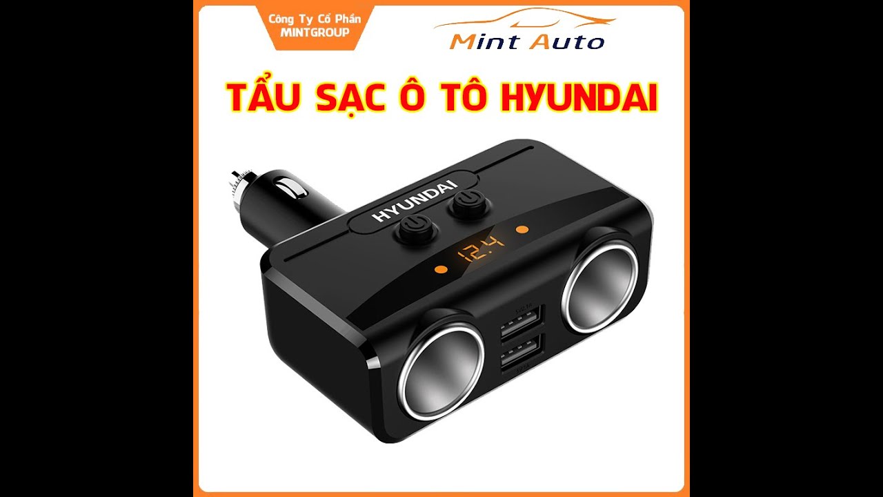 Tẩu sạc ô tô Hyundai tẩu sạc xe hơi 2 cổng tẩu thuốc 2 cổng USB có đèn led báo điện áp