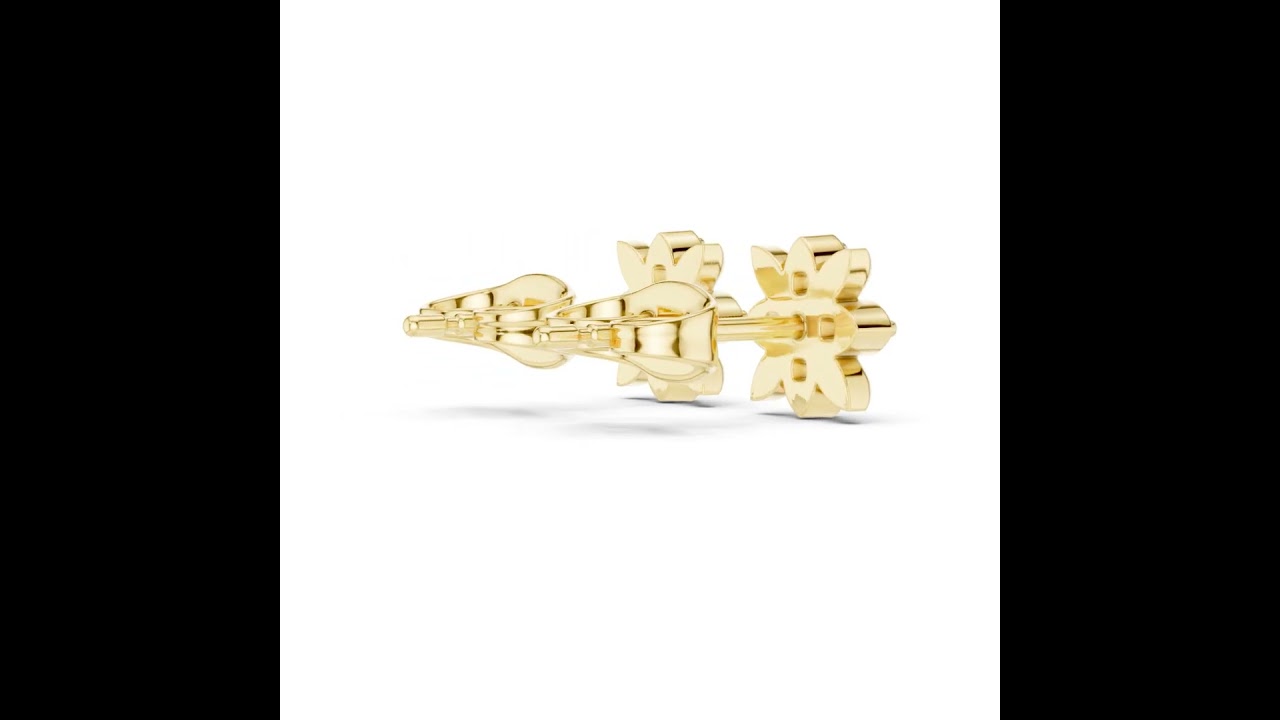 Lotus Flower Round Diamond Stud Earrings