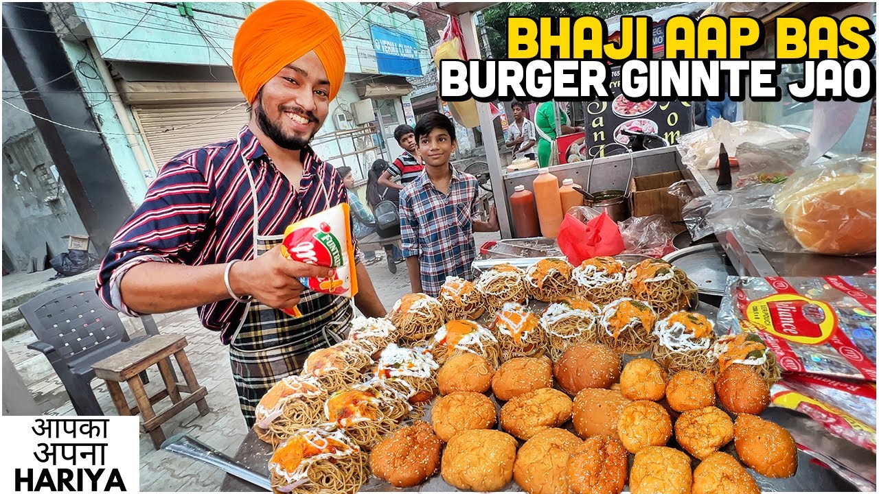 19-Yr-Old Dashing Sardar ji sells Jumbo Noodles Burger, Kathi Roll Momos ₹30/- | Indian Street Food