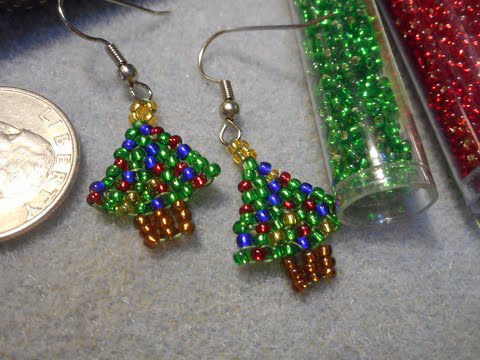 Christmas tree earring tutorial, seed bead Christmas tree earrings