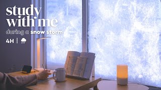 4-HOUR STUDY WITH ME ❄️ in a SNOW STORM / Pomodoro 50-10 / Snowy Day Fireplace Sound [ambient ver.]