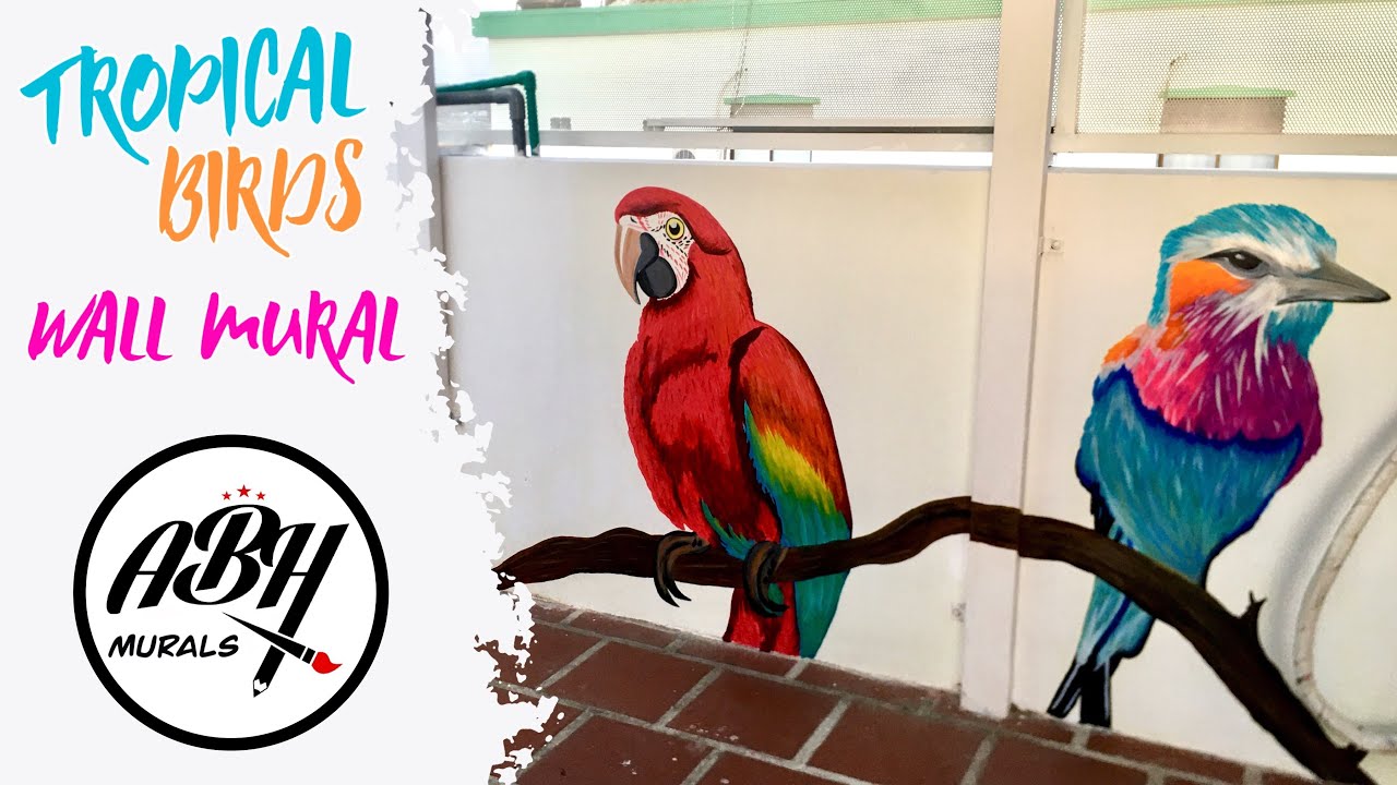 ABH | Scarlet Macaw Parrot & Lilac-Breasted Roller Birds - Wall Mural