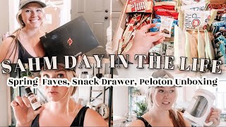 DAY IN THE LIFE OF A STAY AT HOME MOM 2021 | Peloton Accessory Unboxing, Snack Drawer Update