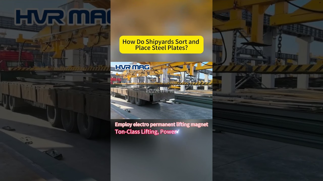 Plate Lifting Magnet in Shipyard to Unload, Sort and Place Steel Plates of Various Specification