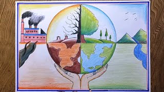 Easy environment day poster drawing/Save nature drawing