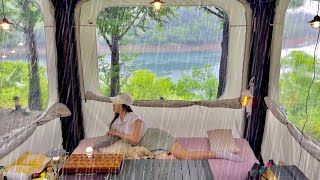 Perfect for SOLO Camping in Heavy RAIN ☔ Cozy Cube Air Tent [NONSTOP Rain Sound ASMR]