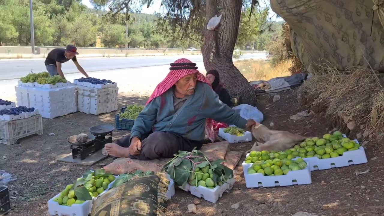 أردني عمره ٩٠ عام بمعية زوجته يبيع التين والفواكه بكل حب ونشاط وحيوية