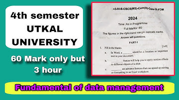 FDM question paper 2024 ll +3 4th semester fundamentals of data management  ll Utkal University ll