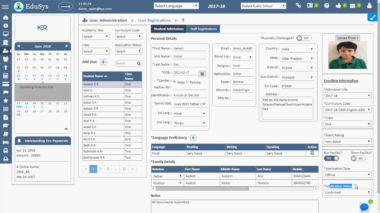 Student Admissions Process in School Management System