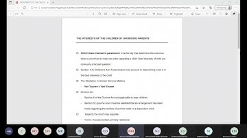 PVL2601 QA SESSION 2021 INTERESTS OF THE CHILDREN OF DIVORCING PARENTS