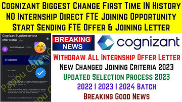Cognizant Biggest Change in Onboarding Process New Criteria No Internship Direct FTE Joining For All