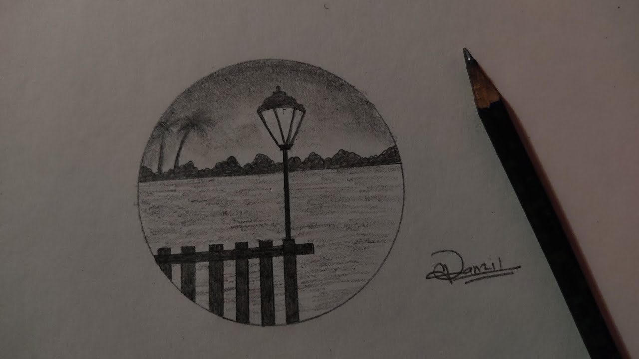 Easy pencil drawing in circle step by step//amazing drawing scenery ...