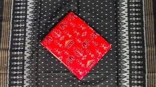 Elegant Red & Black Sambalpuri Cotton Saree – Traditional Handwoven Ikat Design 🔥😂