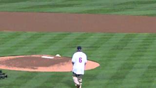Bobby Cox throws Ceremonial First Pitch to Fredi Gonzalez on opening day April 8, 2011
