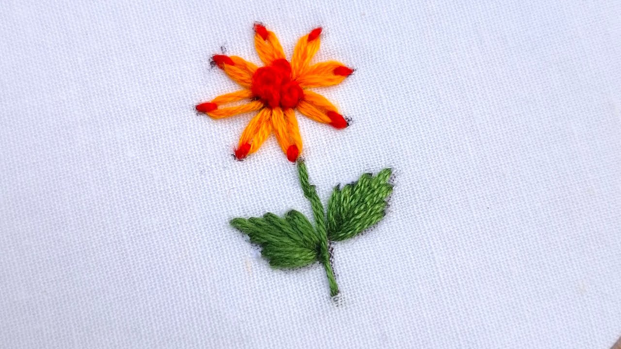 Lazy daisy stitch flower embroidery.সহজে ফুল সেলাই কাজ।