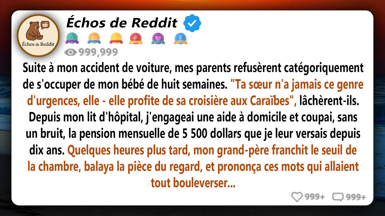 J'étais dans une chambre d'hôpital, la jambe en miettes, victime d'une hémorragie interne, quand j'ai appelé ma mère pour qu'elle vienne chercher mon bébé de 8 semaines. Sa réponse m'a glacée : «...