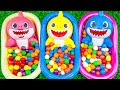 Satisfying Video | How to Make Rainbow Candy Mixing in Glitter Bathtubs with Baby Sharks Toys ASMR