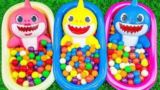 Satisfying Video | How to Make Rainbow Candy Mixing in Glitter Bathtubs with Baby Sharks Toys ASMR