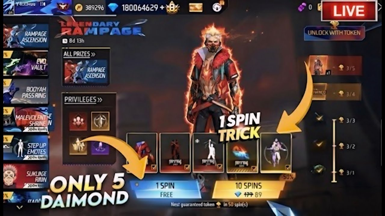 ONLY 40 DIAMOND😱RAMPAGE BUNDLE 1. SPIN TRICK💀EAZY GAMERZ LIVE
