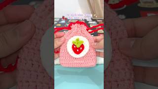 Crochet strawberry drawstring pouch 🍓✨ #crochet #crochettutorial #crocheting #strawberry
