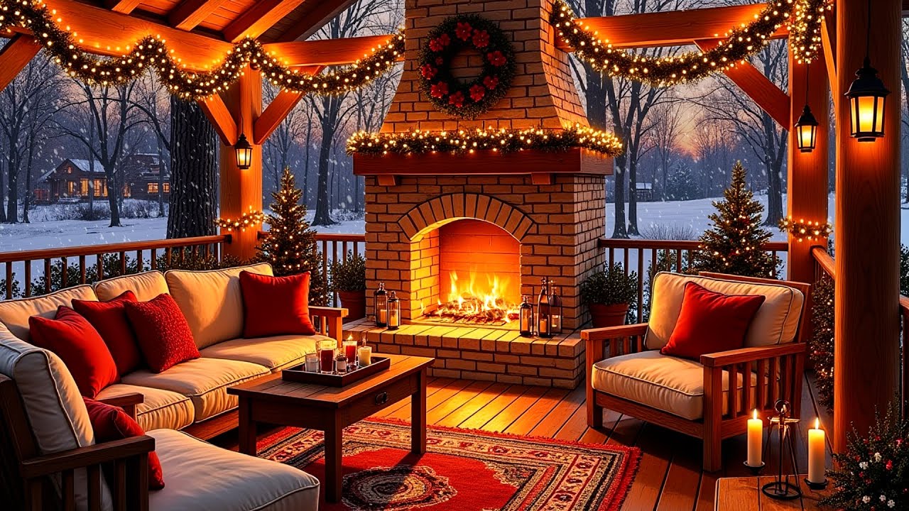 Cozy Christmas Cabin Ambience 🎄 Relaxing Holiday Jazz Music with ...