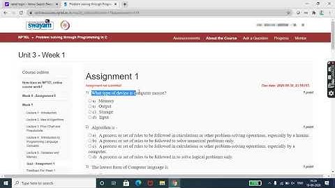 NPTEL problem solving through programming in c week-1 quiz assignment solutions 2020