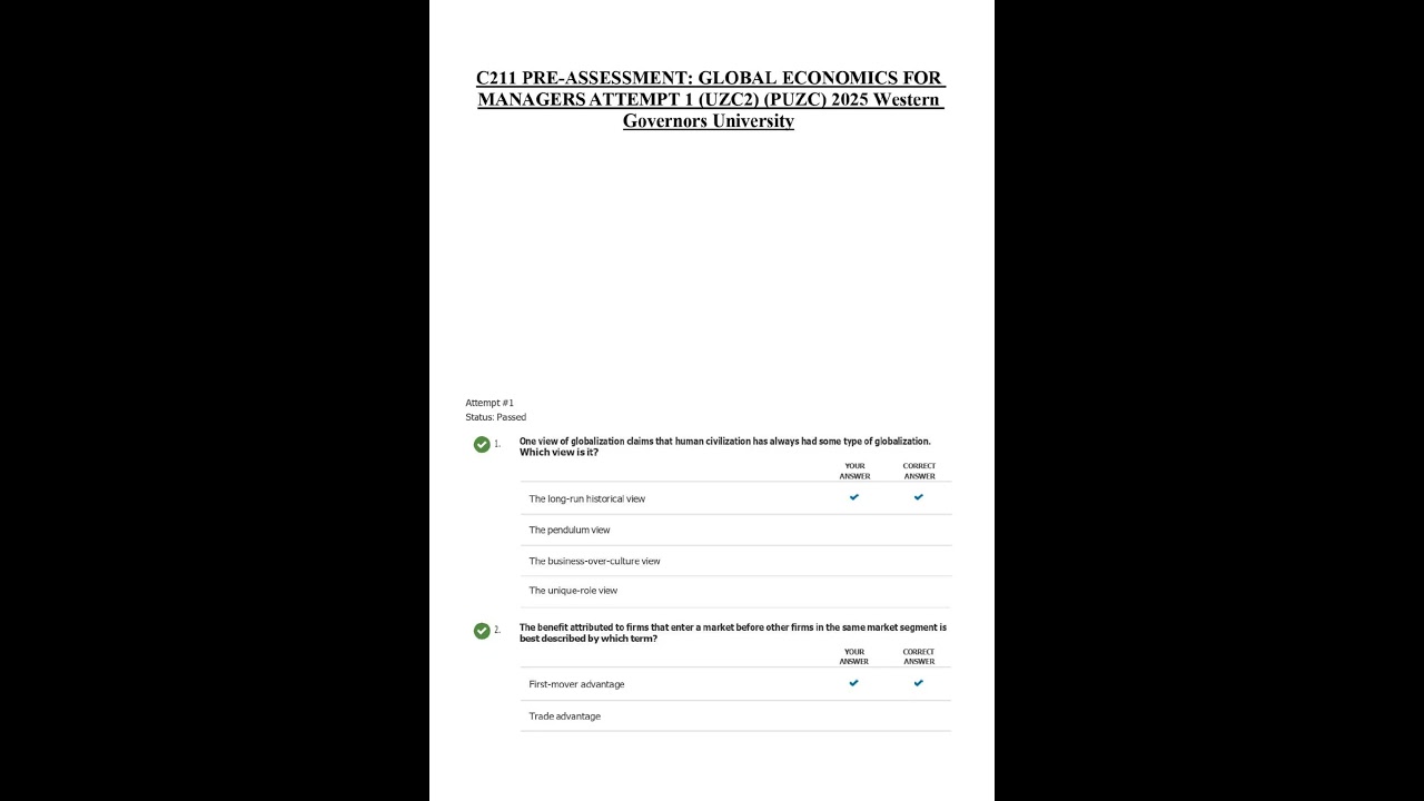 Wgu C211 Global Economics For Managers TEST BANK 2025 2026 Pre Assessment Qa