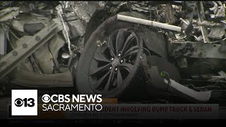 Deadly crash involving dump truck and sedan in Sacramento County