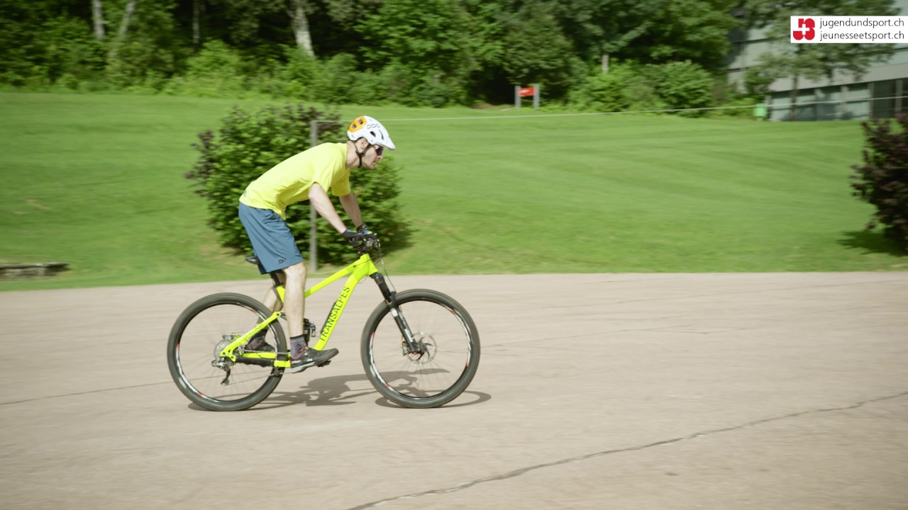 Mountainbike – Fahrtechniken: Aktivposition (seitlich)